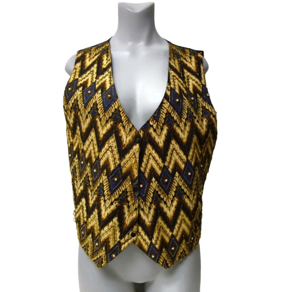 Bali Collection beaded ethnic batik chevron vest